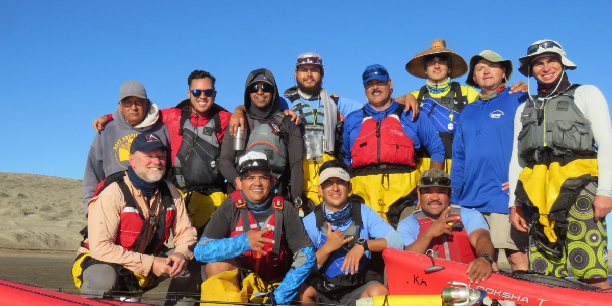 ROW and Adventure Unbound Founder, Peter Grubb, on an exploratory kayaking tour with a group of Baja sea kayak guides