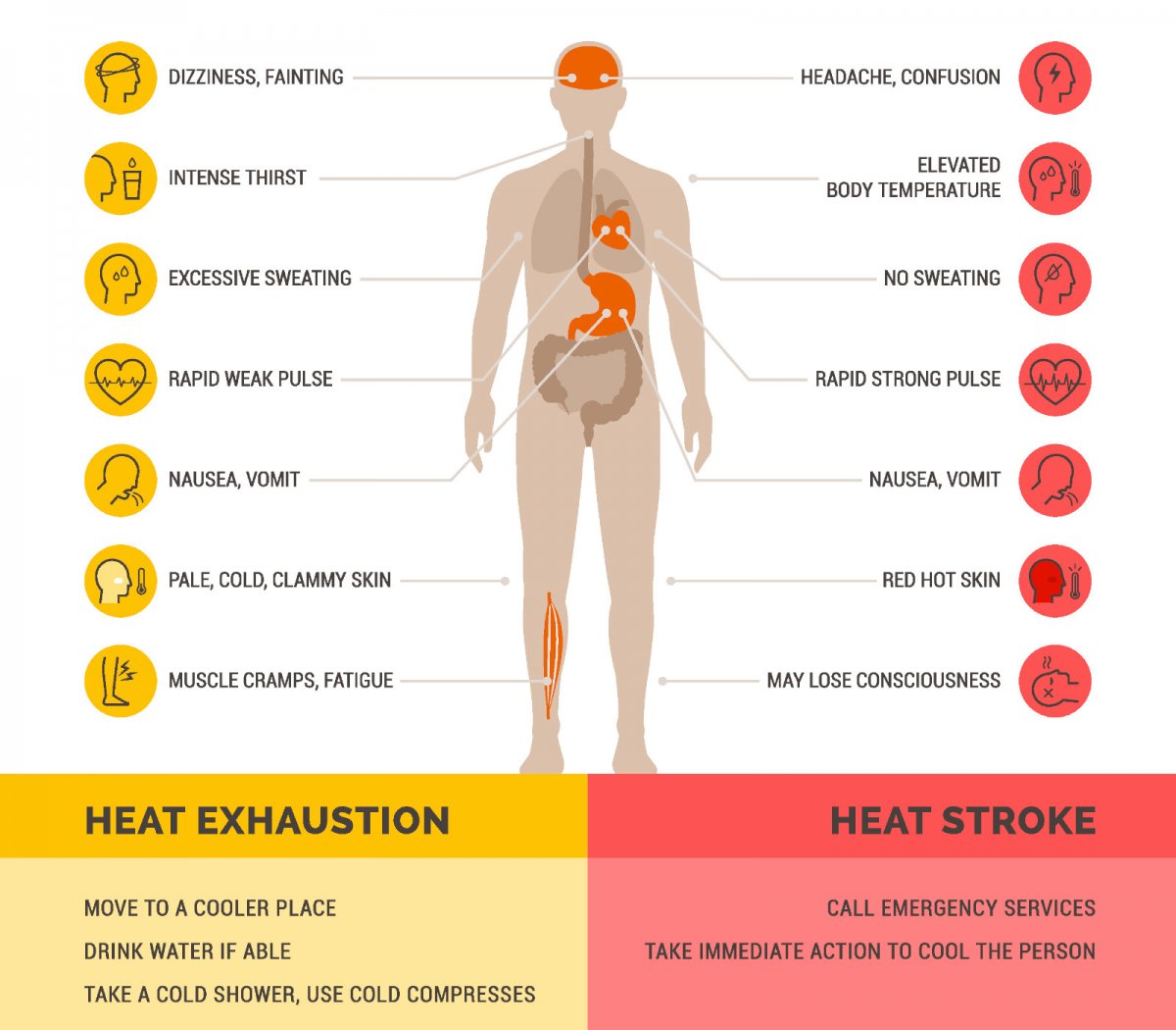 The symptoms of heat stroke