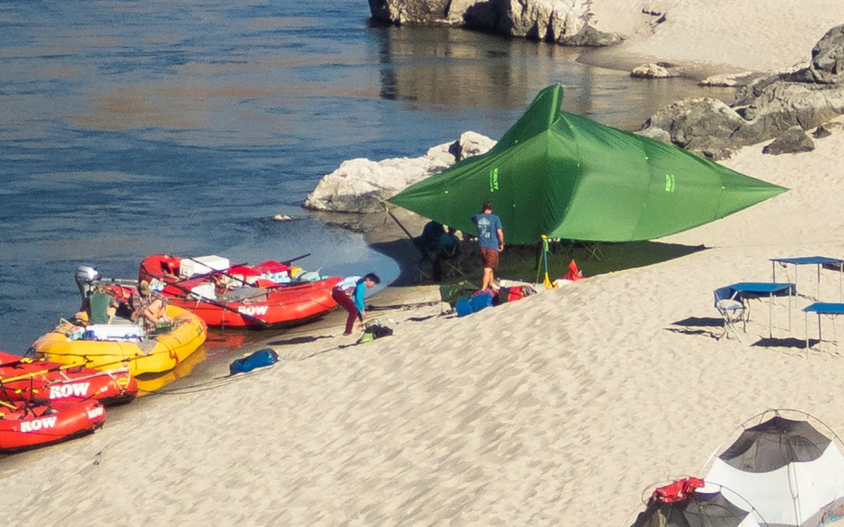 Shade canopy set up on the beach