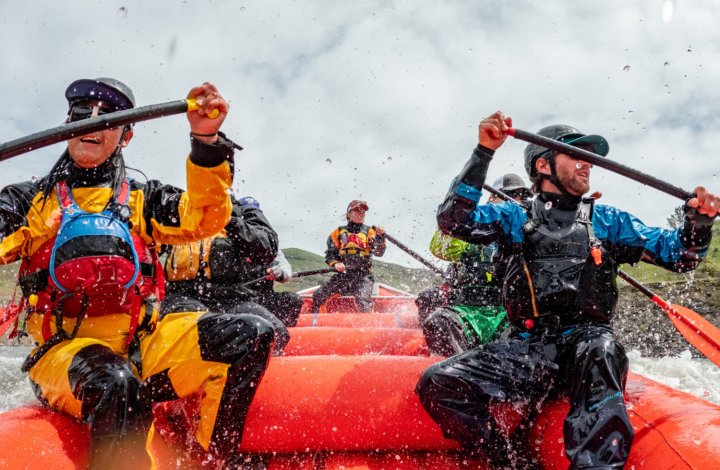 whitewater rafters in dry suits
