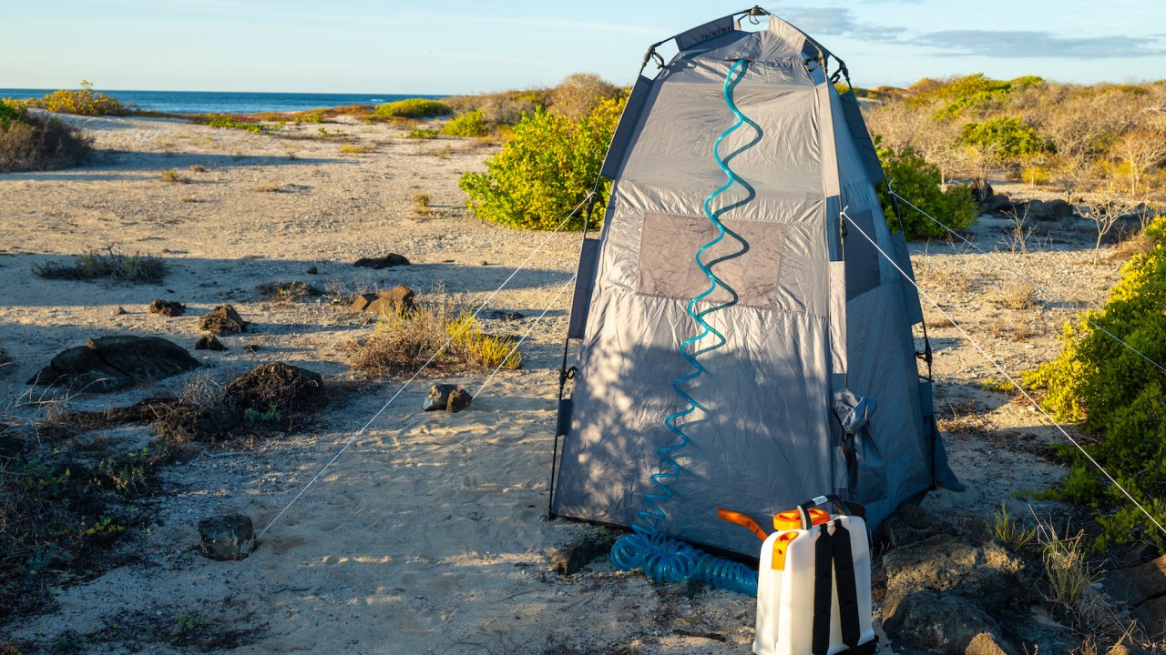 Privacy bathroom tent on a beach