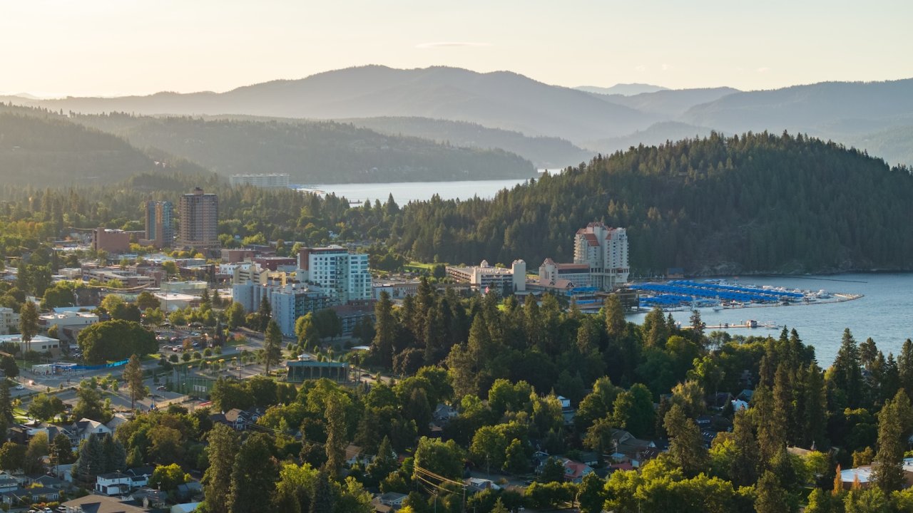 Scenic view of downtown Coeur d'Alene, a popular starting point for Idaho biking tours