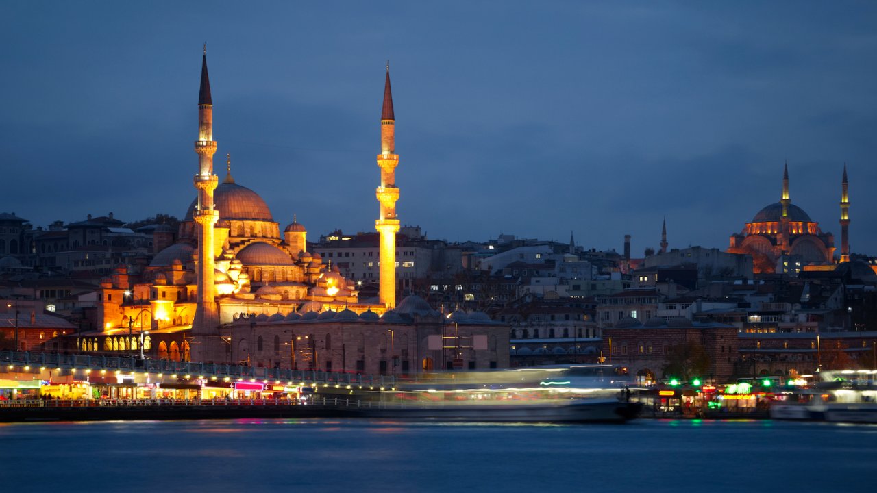 Istanbul Turkey lit up at night