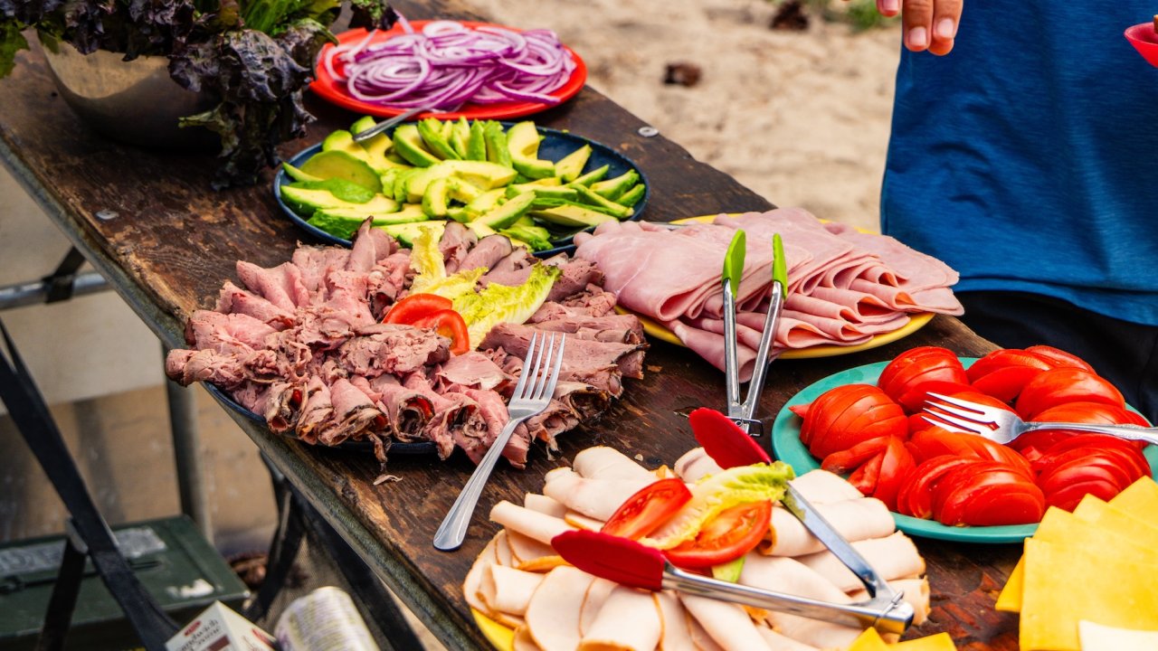 lunch spread on a wooden table
