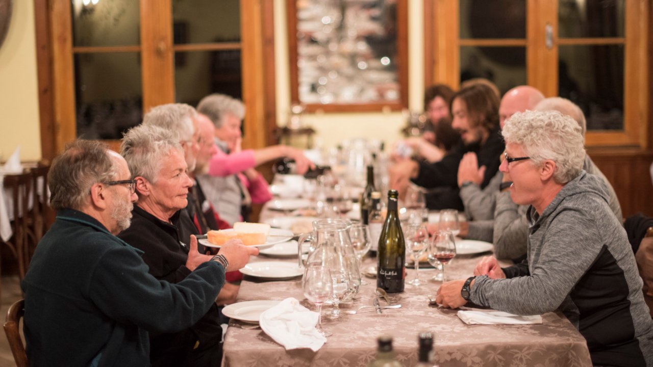 group dining at a restaurant in corsica france
