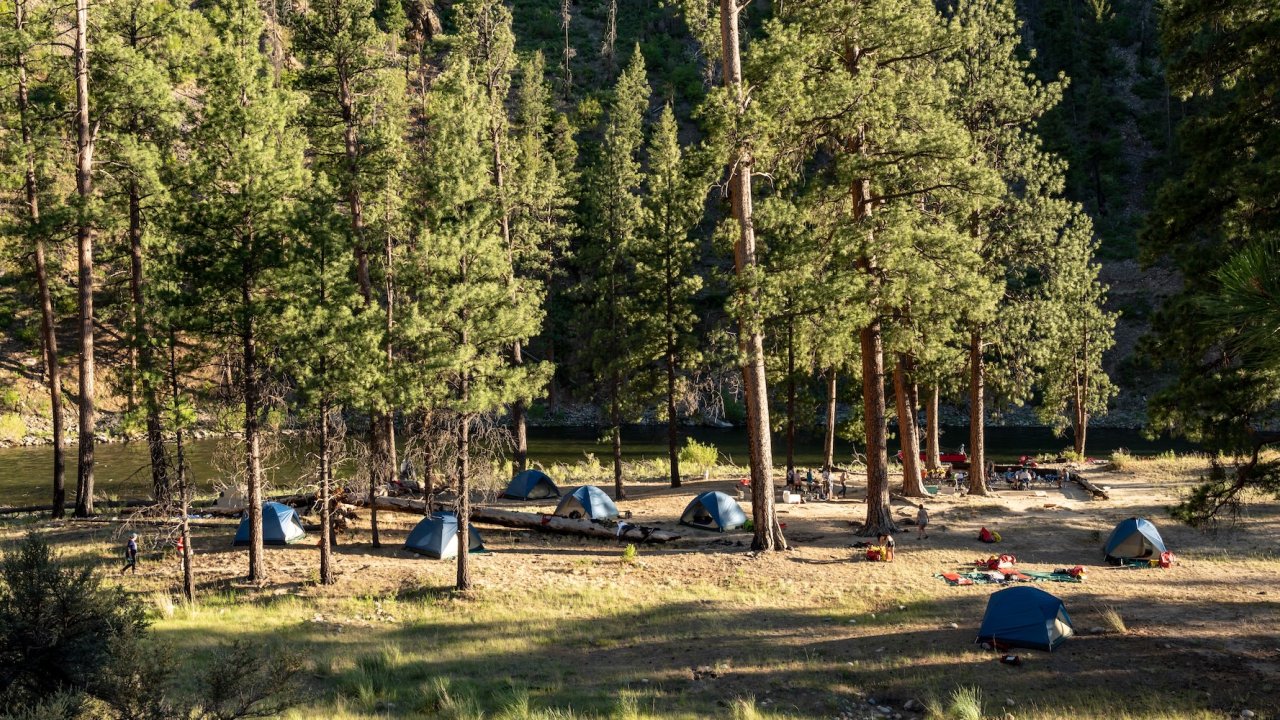 Raft support hiking camp along the Middle Fork Salmon River Idaho