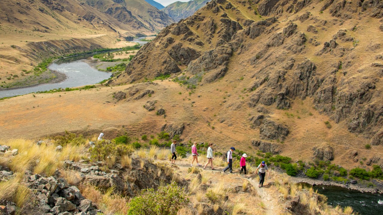 hikers along the snake river in idaho