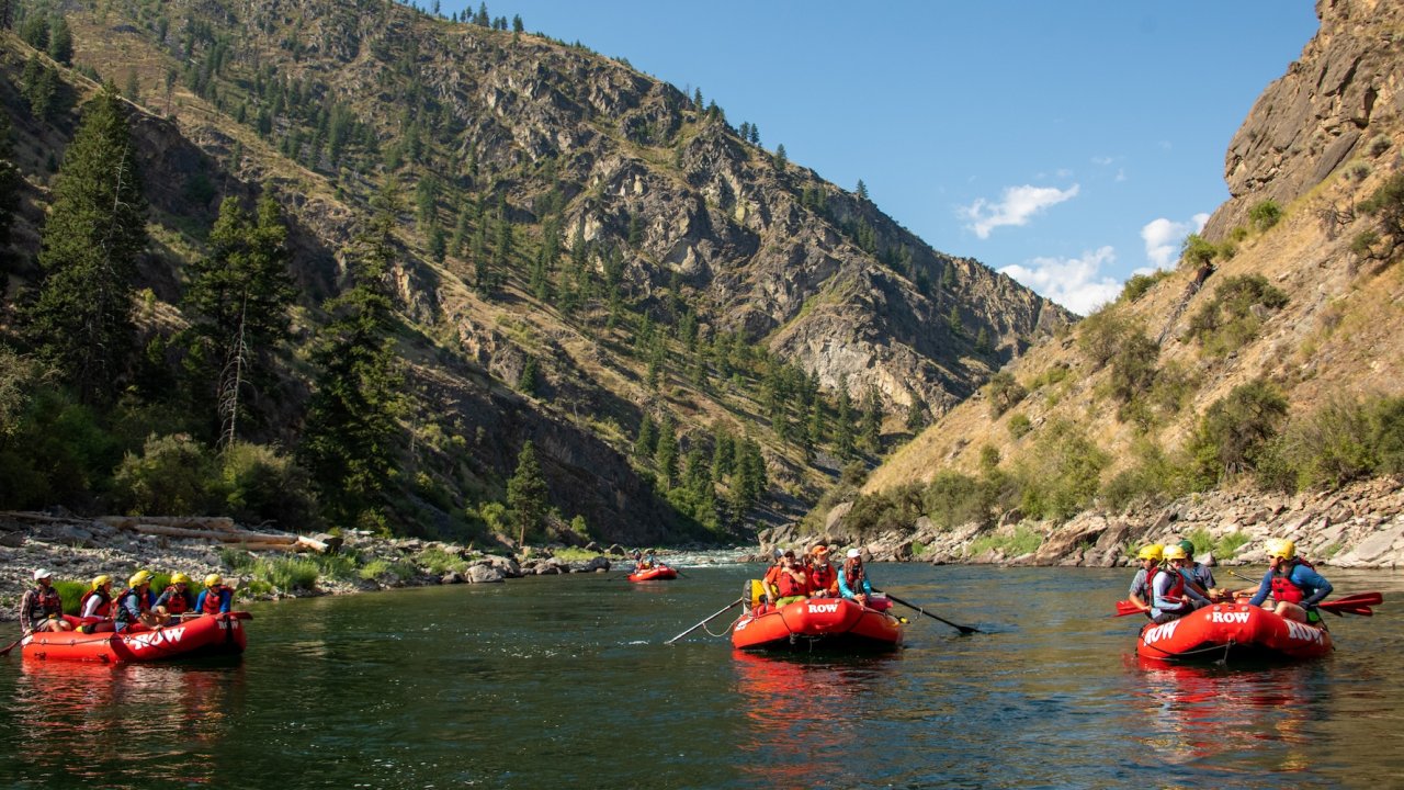Rafting the Salmon River Idaho through rugged canyon scenery