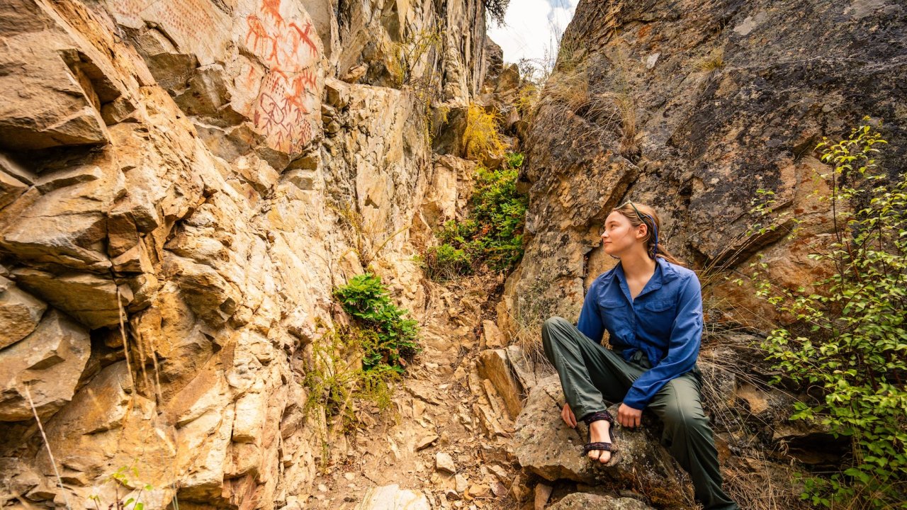 Scenic stop to view petroglyphs during a guided main Salmon rafting adventure.