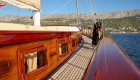 wooden exterior and decking on yacht in water