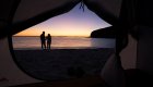 Watching the sunset through a tent in Baja, California