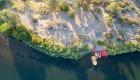 aerial view of rafting camp along the Deschutes river