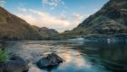 Panoramic view up close of the Lower Salmon River at sunset
