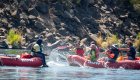 two rafts in a fun water fight on the Deschutes river