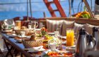 dining table with food on a yacht