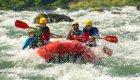 red raft on whitewater rapids deschutes river