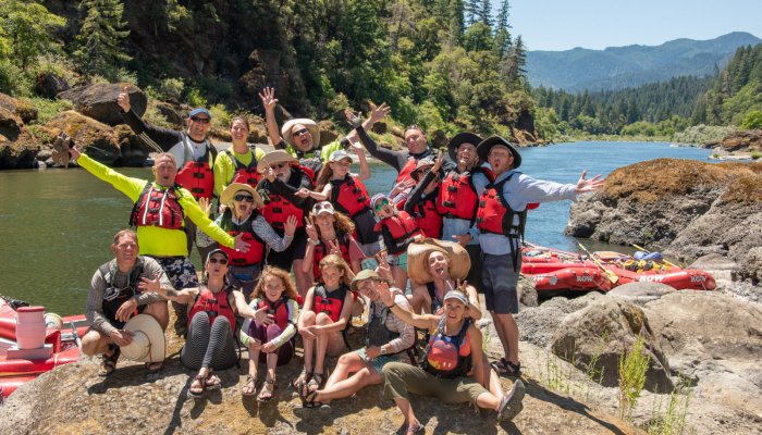 rafting group along the rogue river in oregon