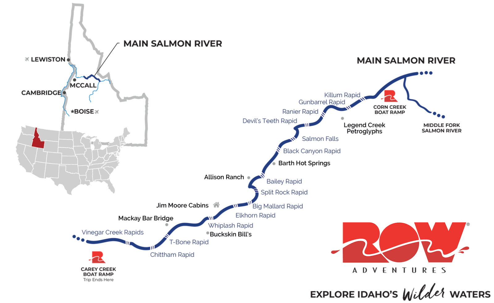 ROW Adventures Main Salmon River rafting map