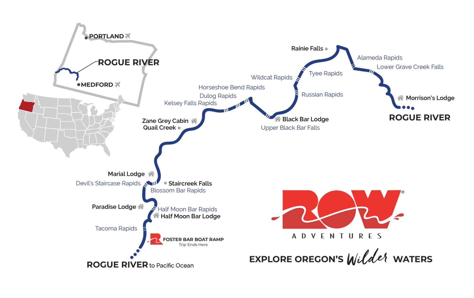 ROW Adventures Rogue River Rafting Map